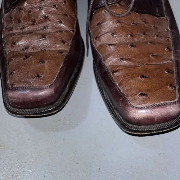 Vero Cuoio Genuine Ostrich Made In Spain Men's 10.5M Brown Lace Up Oxford Shoes‎